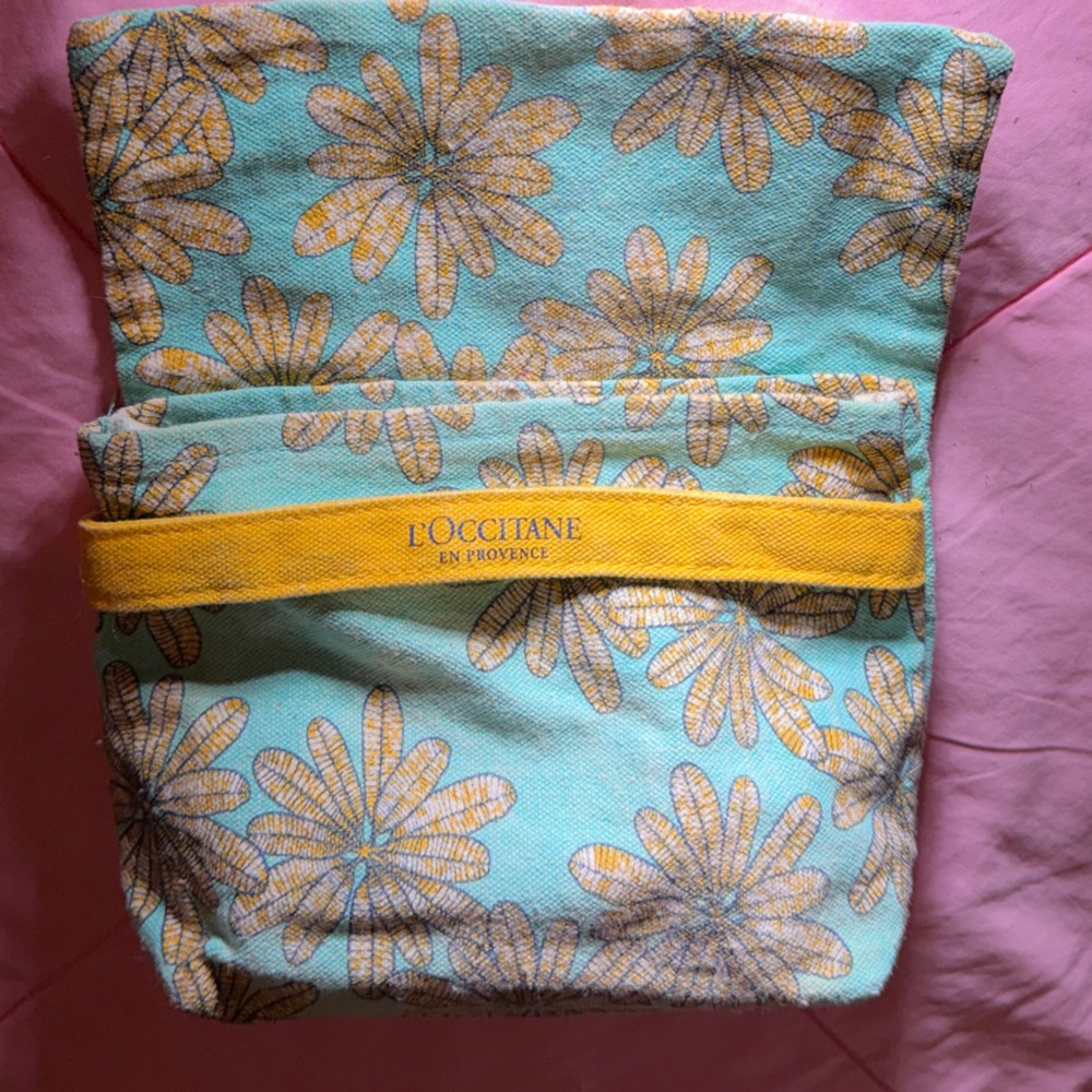 L'OCCITANE Aqua and Yellow Daisy Canvas Pouch